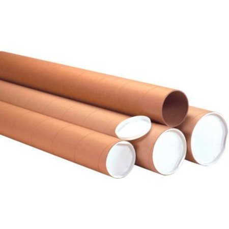 THE PACKAGING WHOLESALERS Heavy Duty Mailing Tubes With Caps, 3" Dia. x 24"L, 0.125" Thick, Kraft, 24/Pack HD3024K